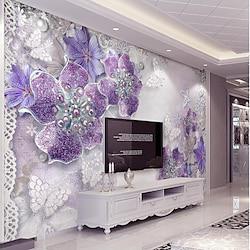 Cool Wallpapers Vintage Purple Flower Wallpaper Wall Mural Roll Sticker Peel and Stick Removable PVC/Vinyl Material Self Adhesive/Adhesive Required Wall Decor for Living Room Kitchen Bathroom Lightinthebox