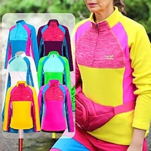 Women's Golf Shirt Hiking Tee shirt Golf Hoodie Long Sleeve Stand Collar Top Outdoor Breathable Quick Dry Lightweight Stretchy Polyester Patchwork White Yellow Blue Fishing Climbing Beach Lightinthebox