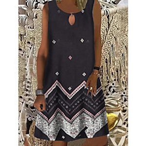 Women's Sundress Short Mini Dress White Black Sleeveless Floral Print Summer Round Neck Hot Casual Boho Beach 2021 S M L XL XXL miniinthebox