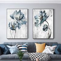 Large Original 2 Sets Flower Oil Painting On Canvas Blue Gray Texture Wall Decor Abstract Floral Painting Home Wall Painting Modern Living Room Decor Lightinthebox