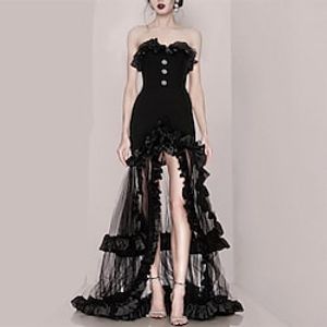 A-Line Prom Dresses Vintage Dress Party Wear Sweep  Brush Train Sleeveless Strapless Lace with Slit Appliques 2023 Lightinthebox
