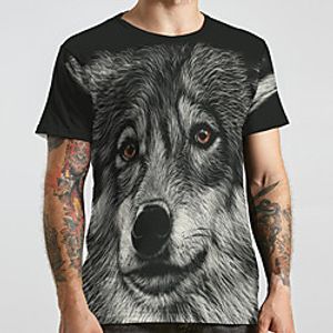 Men's Unisex Tee T shirt 3D Print Graphic Prints Wolf Plus Size Print Short Sleeve Casual Tops Basic Designer Big and Tall Gray Lightinthebox