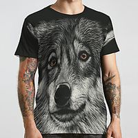 Men's Unisex Tee T shirt 3D Print Graphic Prints Wolf Plus Size Print Short Sleeve Casual Tops Basic Designer Big and Tall Gray Lightinthebox - thumbnail