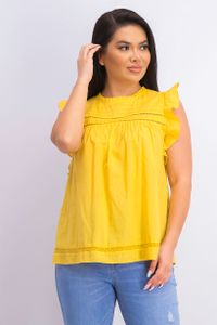 Womens Ruffle Sleeves Top  Yellow