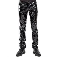Men's Skinny Trousers Faux Leather Pants Casual Pants Pocket Straight Leg Solid Color Full Length Going out Weekend Artificial Leather Streetwear Stylish Black Inelastic miniinthebox - thumbnail