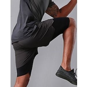 Men's Running Shorts Compression Shorts Mesh Side Pockets Shorts Athletic Athleisure Spandex Breathable Quick Dry Soft Fitness Gym Workout Running Sportswear Activewear Color Block Dark Grey Black Lightinthebox