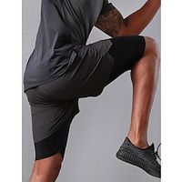 Men's Running Shorts Compression Shorts Mesh Side Pockets Shorts Athletic Athleisure Spandex Breathable Quick Dry Soft Fitness Gym Workout Running Sportswear Activewear Color Block Dark Grey Black Lightinthebox - thumbnail