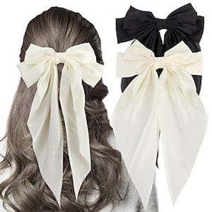 1PC Hair Bows for Women  White Hair Bow Black Hair Bow Silky Satin Hair Ribbon Oversized Long Tail Large Big Hair Bows Hair Barrettes Metal Clips Lightinthebox