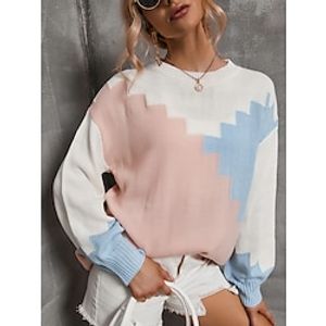 Women's Pullover Sweater Jumper Jumper Ribbed Knit Oversized Print Color Block Crew Neck Stylish Casual Outdoor Daily Fall Winter Pink Gray S M L miniinthebox
