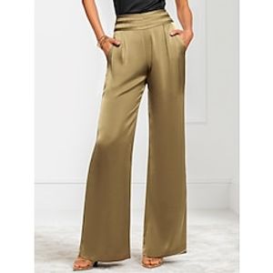 Women's Wide Leg Pants Trousers Full Length Pocket High Cut High Waist Elegant Fashion Outdoor Streetwear Green S M Summer Spring Lightinthebox