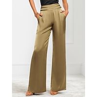 Women's Wide Leg Pants Trousers Full Length Pocket High Cut High Waist Elegant Fashion Outdoor Streetwear Green S M Summer Spring Lightinthebox - thumbnail
