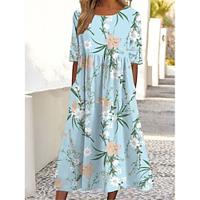 Women's Casual Dress Summer Dress Floral Pocket Print Crew Neck Midi Dress Streetwear Street Holiday Half Sleeve Summer Lightinthebox