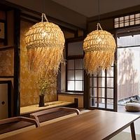 Farmhouse Straw Rattan Pendant Fixture Romantic Rustic Birdhouse Hanging Lamps Woven Rattan Wicker Lamp Shade Chandelier Personalized Antique Basket Light Fixtures for Bedroom Balcony Porch Lightinthebox - thumbnail