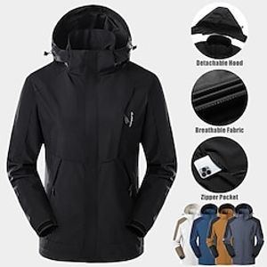 Men's Hiking Windbreaker Outdoor Detachable Cap Comfortable Windbreaker Winter Sports Dark Brown Lake blue Black White Light Grey Lightinthebox