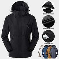Men's Hiking Windbreaker Outdoor Detachable Cap Comfortable Windbreaker Winter Sports Dark Brown Lake blue Black White Light Grey Lightinthebox - thumbnail