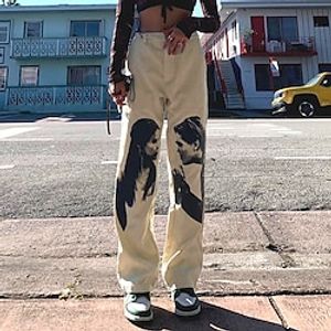 Women's Fashion Chinos Wide Leg Print Full Length Pants Casual Weekend Micro-elastic Graphic Corduroy Comfort Mid Waist Apricot S M L Lightinthebox
