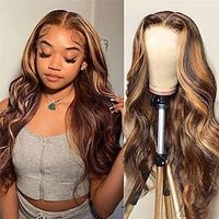 Glueless Wear And Go Blonde Highlight Wig Body Wave Human Hair Wig 4x4 Lace Closure Wig Lightinthebox