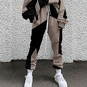 Women's Fashion Casual / Sporty Comfort Going out Weekend Active Pants Color Block Graphic Prints Full Length Pocket Elastic Drawstring Design Print Wine Khaki Brown miniinthebox