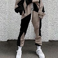 Women's Fashion Casual / Sporty Comfort Going out Weekend Active Pants Color Block Graphic Prints Full Length Pocket Elastic Drawstring Design Print Wine Khaki Brown miniinthebox - thumbnail