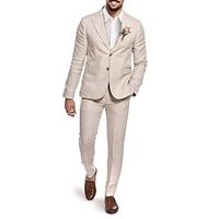 Sky Blue Men's Beach Wedding Linen Suits Solid Colored 2 Piece Fashion Tailored Fit Single Breasted Two-buttons 2023 miniinthebox