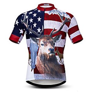 21Grams Men's Short Sleeve Cycling Jersey Summer Spandex Polyester RedBlue Deer USA National Flag Bike Jersey Top Mountain Bike MTB Road Bike Cycling Quick Dry Moisture Wicking Breathable Sports Lightinthebox