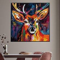 Hand painted Majestic Deer Canvaspainting Wall Art - Colorful Abstract knife animal Oil Painting Style Country Wildlife Art painting for Home and Office Decor Farmhouse Living room decoration Lightinthebox