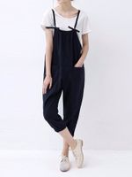 O-NEWE Casual Solid Spaghetti Strap Pockets Jumpsuit Overalls For Women