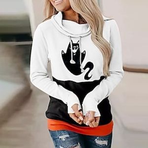 Women's Pullover Hoodie Sweatshirt Color Block Patchwork Print Halloween Daily Weekend Casual Streetwear Hoodies Sweatshirts  White Gray Khaki miniinthebox