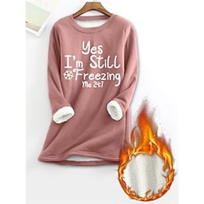 Women's Fleece Pajama Top Letter Print Sweatshirt Warm Comfort Soft Home Daily Bed Fleece Warm Breathable Crew Neck Long Sleeve Fall Winter Pink miniinthebox