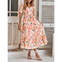 Women's Casual Dress Swing Dress Floral Print V Neck Midi Dress Streetwear A Line Street Holiday Half Sleeve Summer Lightinthebox