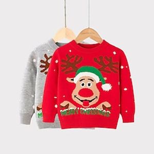 Kids Girls' Christmas Sweater Animal School Other Prints Long Sleeve Crewneck Active 3-7 Years Spring Red Gray Lightinthebox