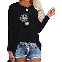 Women's Floral Theme Painting T shirt Dandelion Print Round Neck Basic Tops Pink Wine Black Lightinthebox - thumbnail