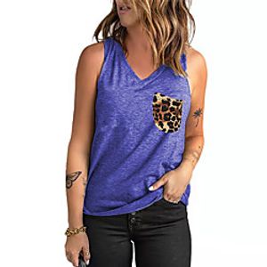 Women's Tank Top Shirt Leopard Pocket Print V Neck Casual Streetwear Tops Blue White Black Lightinthebox