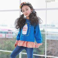 Blue Girls Printed Plaid Patchwork Sweatshirts