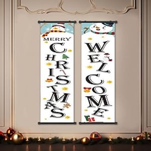 1pc Christmas Poster with Hangers Courtyard Welcome Christmas Wall Art Canvas Posters Art For Home Living Room Decoration Wall Art Decor Lightinthebox