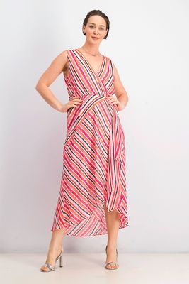 Womens Striped High-Low Maxi Dress Pink Combo Womens Striped High-Low Maxi Dress Pink Combo