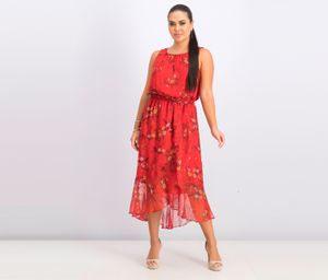 Womens Sleeveless Floral-Print Maxi Dress  Burnt Red