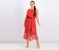 Womens Sleeveless Floral-Print Maxi Dress  Burnt Red - thumbnail