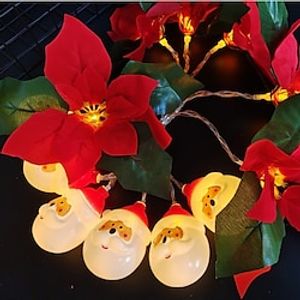 Christmas Poinsettia Flower Garland Santa Claus String Lights Xmas Tree Ornament Artificial Christmas Party  Wreath Decoration Lightinthebox