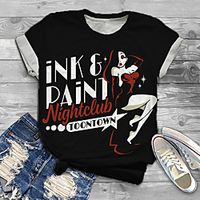 Women's Plus Size Tops T shirt Graphic Portrait Letter Print Short Sleeve Crewneck Basic Streetwear Summer Fuchsia Black Big Size XL XXL 3XL 4XL 5XL Lightinthebox - thumbnail