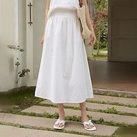 Women's Skirt A Line Swing Midi Linen Cotton Blend Black White Skirts Summer Fashion Casual Daily Holiday S M L Lightinthebox - thumbnail
