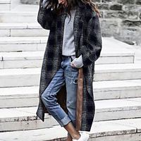 Women's Coat Street Daily Going out Fall Winter Maxi Coat Regular Fit Warm Breathable Casual Jacket Long Sleeve Plaid / Check Print Black miniinthebox - thumbnail