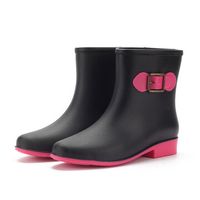 Waterproof Slip On Ankle Rain Bowknot Color Match Boots