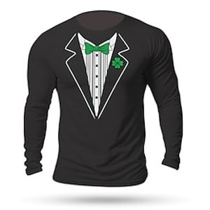 Four Leaf Clover Saint Patrick Day Black Orange Light Grey T shirt Tee Men's Graphic Cotton Shirt Vintage Basic Shirt Long Sleeve Comfortable Tee Sports Outdoor Holiday Spring Fall Fashion Designer Lightinthebox