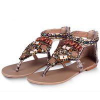 Bohemia Bead Chain Color National Wind Vintage Clip Toe Zipper Flat Sandals