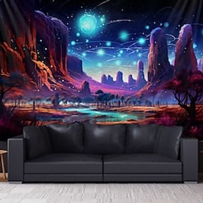 Blacklight Tapestry UV Reactive Glow in the Dark Desert Trippy Mountain Misty Nature Landscape Hanging Tapestry Wall Art Mural for Living Room Bedroom Lightinthebox