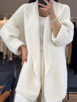 Women's Lapel Solid Color Thickened Knitted Sweater Loose Mid-length Cardigan Coat