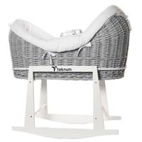 Teknum Infant Wicker Pod Moses Basket With White Waffle Beddings - Wooden Grey TK_WIPDBE_GY