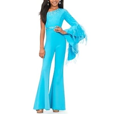 Jumpsuits Ankle Length Flower Girl Dress Wedding Party Girls Cute Prom Dress Chiffon with Feathers  Fur Elegant Fit 3-16 Years Lightinthebox