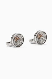 Slim Skeleton Gear Round Cufflinks in Matte Metal